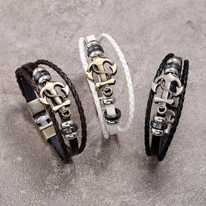 Anchor vintage Braided Leather Bracelets for Men and Women